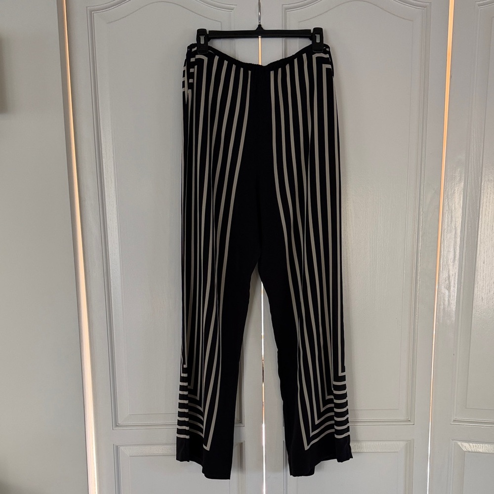 TOTEME Black White Striped Silk Scarf Pants - SZ 38